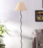 Intricately Off White Cottan Fabric Shade Club Floor Lamp With Iron Base