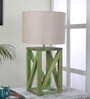 Off White Shade Table Lamp With Wood Base