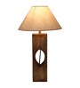 Off White Shade Table Lamp With Wood Base