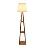 Flemish Off White Metal and Fabric Shade Shelf Floor Lamp With Mango wood Base