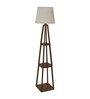 Flemish Off White Metal and Fabric Shade Shelf Floor Lamp With Mango wood Base