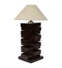 Off White Shade Table Lamp With Wood Base