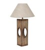 Off White Shade Table Lamp With Wood Base