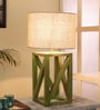 Off White Shade Table Lamp With Wood Base