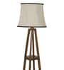 Century Off White Metal and Fabric Shade Shelf Floor Lamp With Mango wood Base