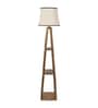Century Off White Metal and Fabric Shade Shelf Floor Lamp With Mango wood Base