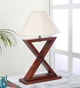 Off White Shade Table Lamp With Wood Base