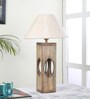 Off White Shade Table Lamp With Wood Base