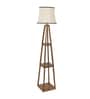 Century Off White Metal and Fabric Shade Shelf Floor Lamp With Mango wood Base
