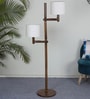 Emilia Off White Cotton and Acrylic Shade Novelty Floor Lamp With Mango wood Base