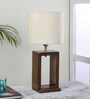 Off White Shade Table Lamp With Wood Base