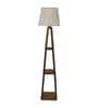 Flemish Off White Metal and Fabric Shade Shelf Floor Lamp With Mango wood Base