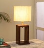 Off White Shade Table Lamp With Wood Base