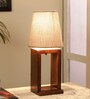 Beige Shade Table Lamp With Wood Base