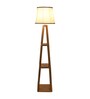 Century Off White Metal and Fabric Shade Shelf Floor Lamp With Mango wood Base