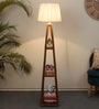 Flemish Off White Metal and Fabric Shade Shelf Floor Lamp With Mango wood Base