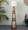 Flemish Off White Metal and Fabric Shade Shelf Floor Lamp With Mango wood Base