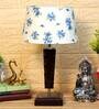 Damien Off White Fabric Shade Night Lamp With Wood Base