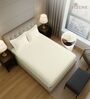 Off white Solid 400 TC Cotton Queen Sized Fitted sheet with 2 Pillow Covers