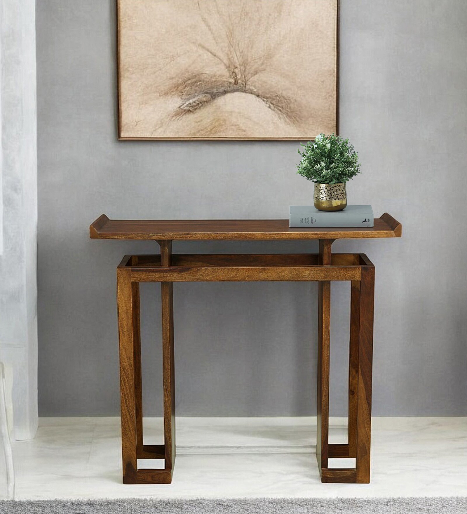 Ogulin Sheesham Wood Console Table In Provincial Teak Finish