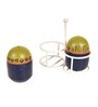 Oggy Blue and Mustard  Ceramic 3 Pcs Salt & Pepper Shaker with Stand