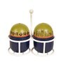 Oggy Blue and Mustard  Ceramic 3 Pcs Salt & Pepper Shaker with Stand