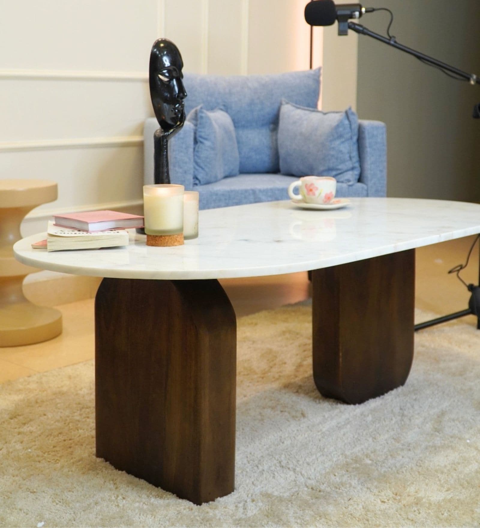 Ohana Natural Marble Minimalist Centre Table In Brown Finish