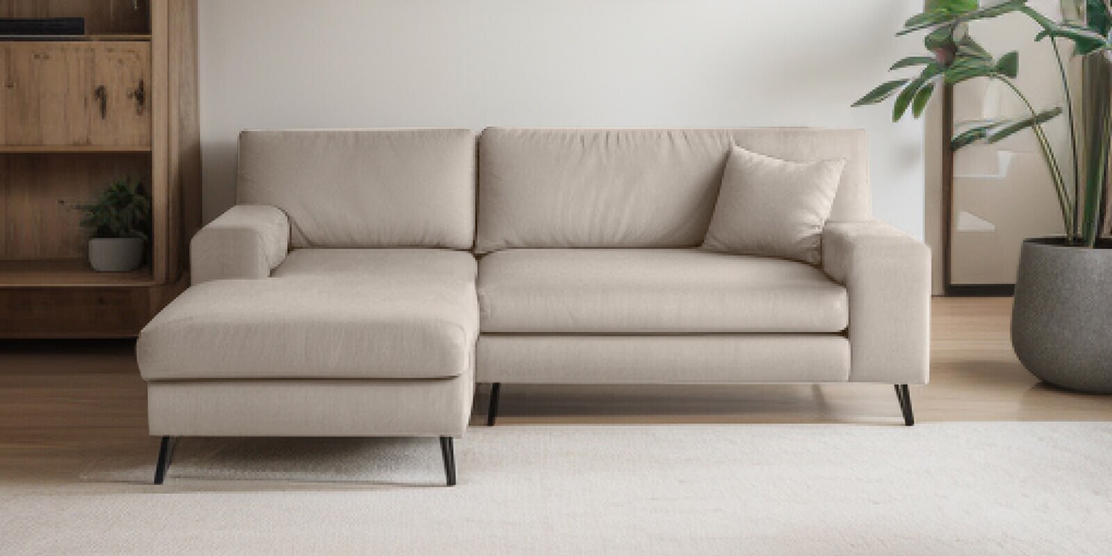 Ohana Velvet RHS Sectional Sofa In Camel Beige Finish