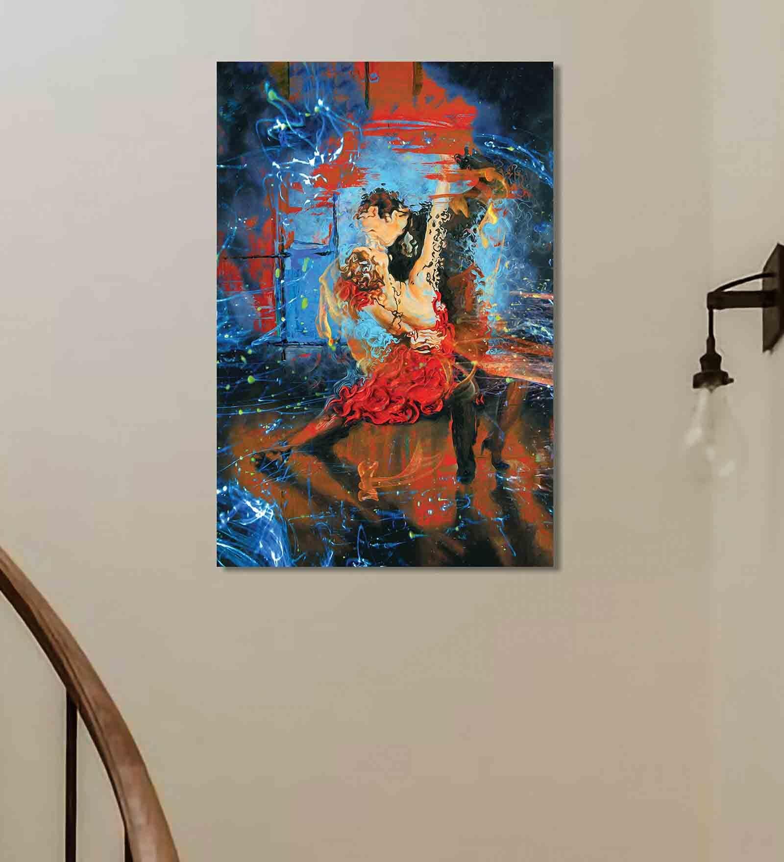 Oil Paint Western Dance Red Canvas Teakwood And MDF Framed Art Print