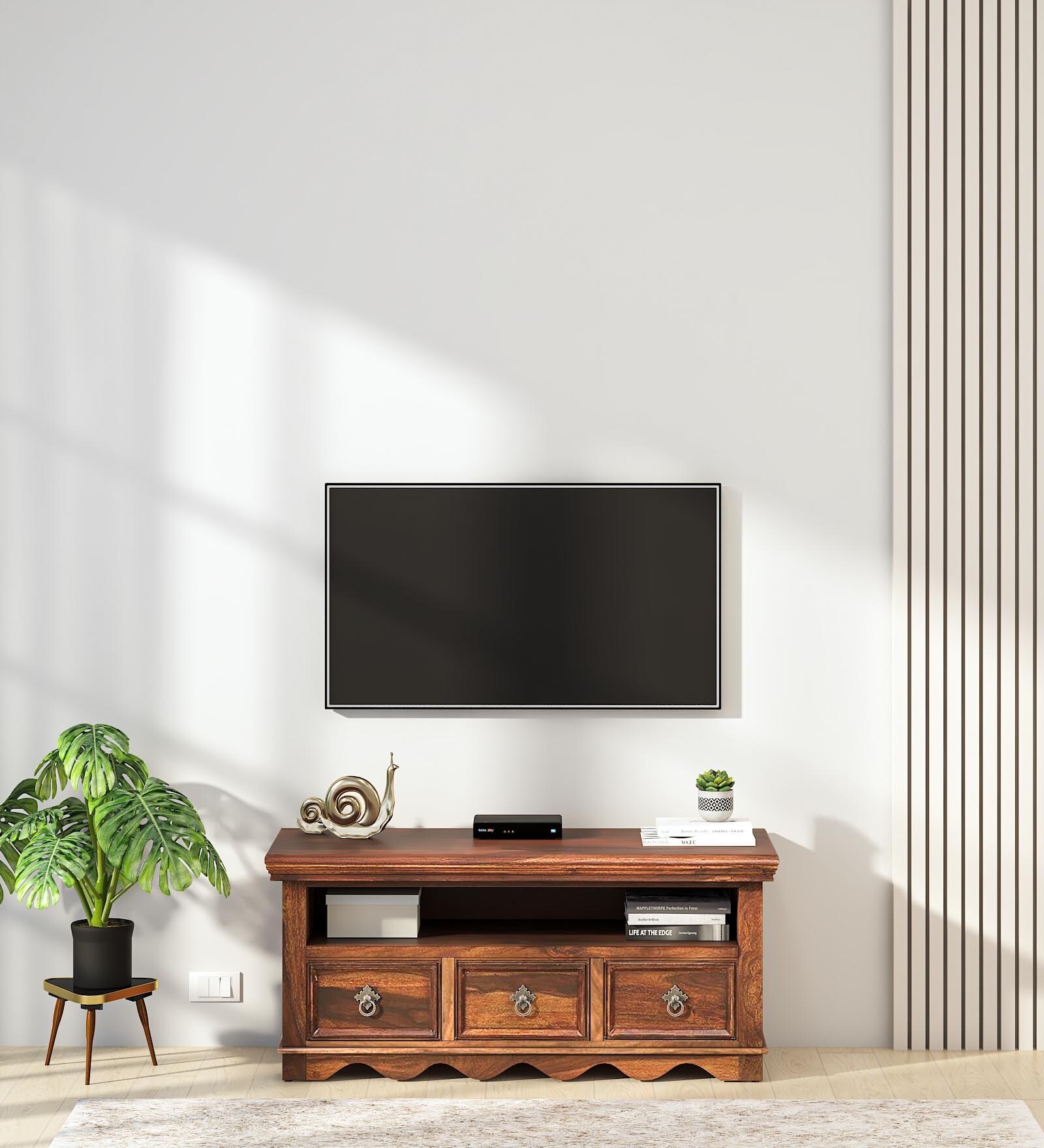 Buy Ojaswi Sheesham Wood TV Console in Honey Oak Finish for TVs up to ...