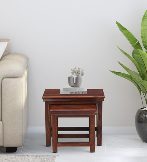 Ojaswi Sheesham Wood Nest Of Tables In Honey Oak Finish