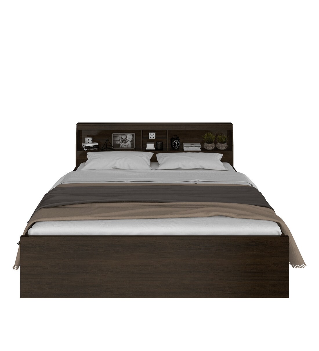 Buy Okinawa King Size Bed With Headboard Storage In Chocolate Finish By