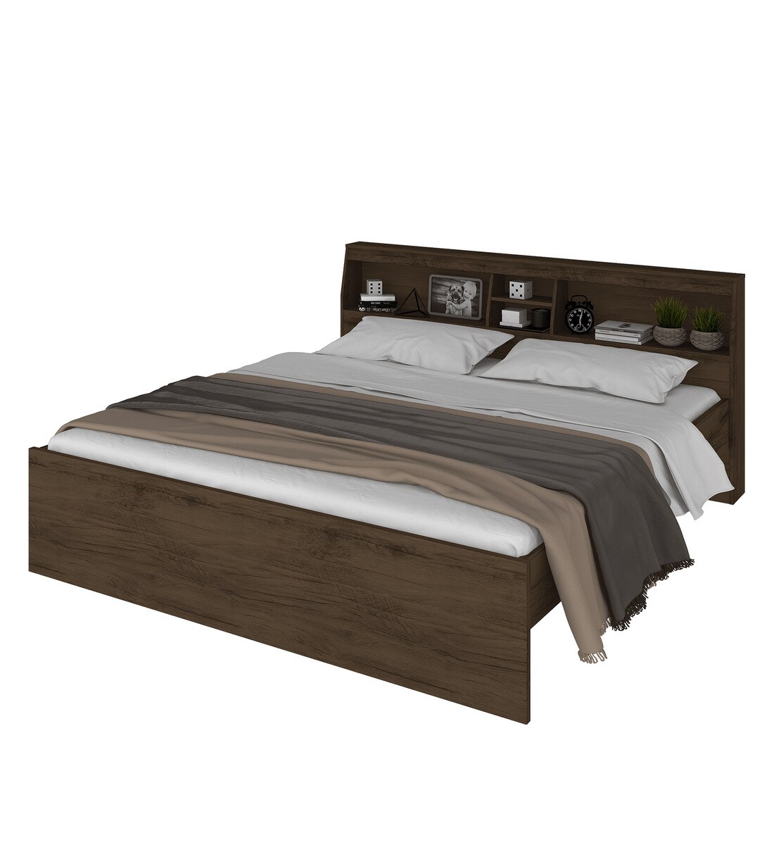 Buy Okinawa King Size Bed With Headboard Storage In Coffee Finish By
