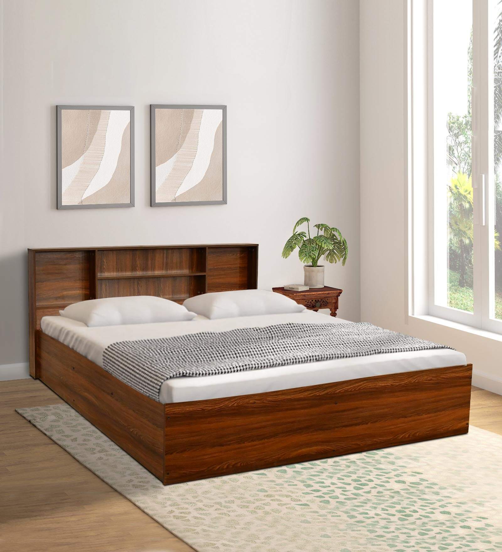 Buy Hachi Queen Size Bed In Dark Rolex Finish With Box & Headboard ...