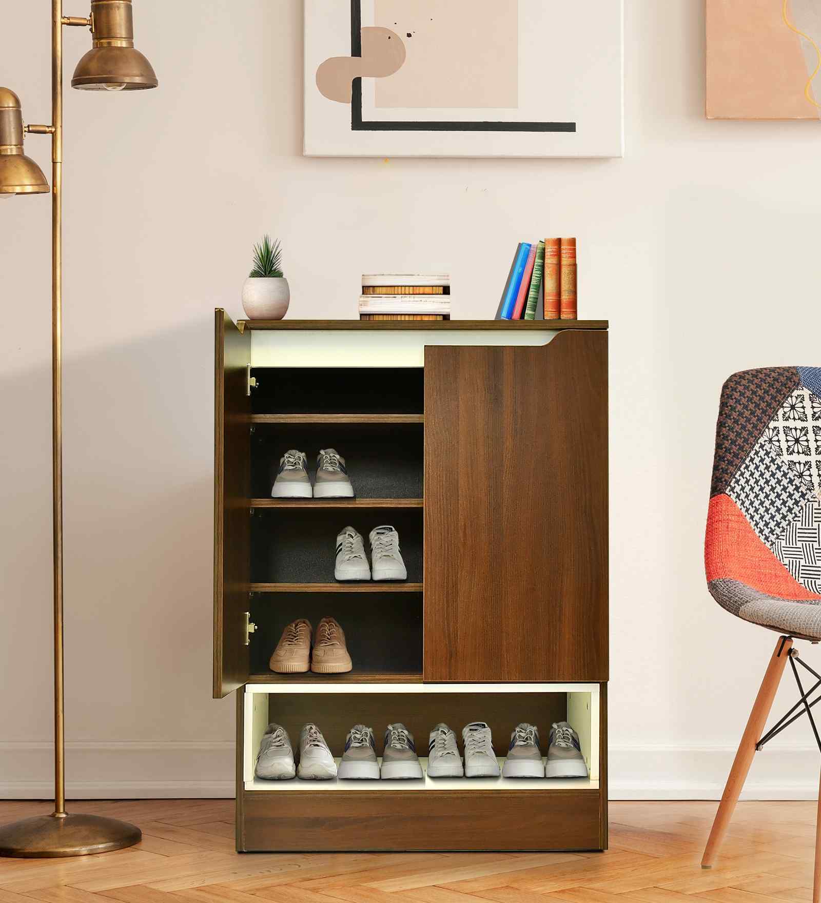 Manhattan Shoe Cabinet in Dark Agacia With Ceramic White