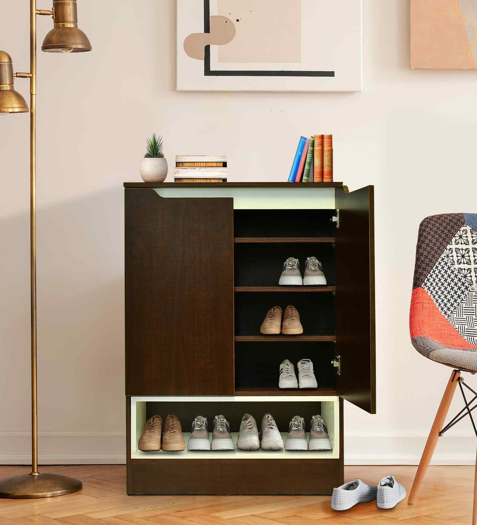 Manhattan Shoe Cabinet in Dark New Sawcut With Ceramic White