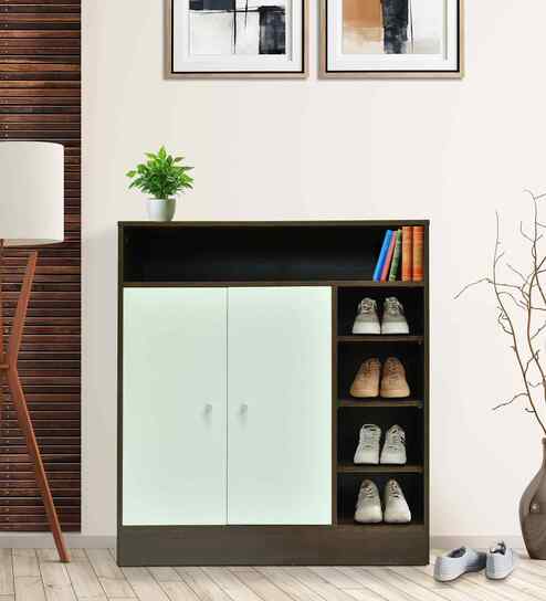 Okta Shoe Cabinet  In Dark Agacia With Ceramic White