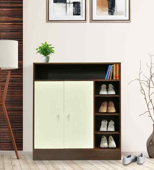 Okta Shoe Cabinet  In Dark New Sawcut With Ceramic White