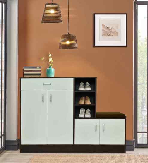 Portland Shoe Cabinet With Seating With Ceramic White