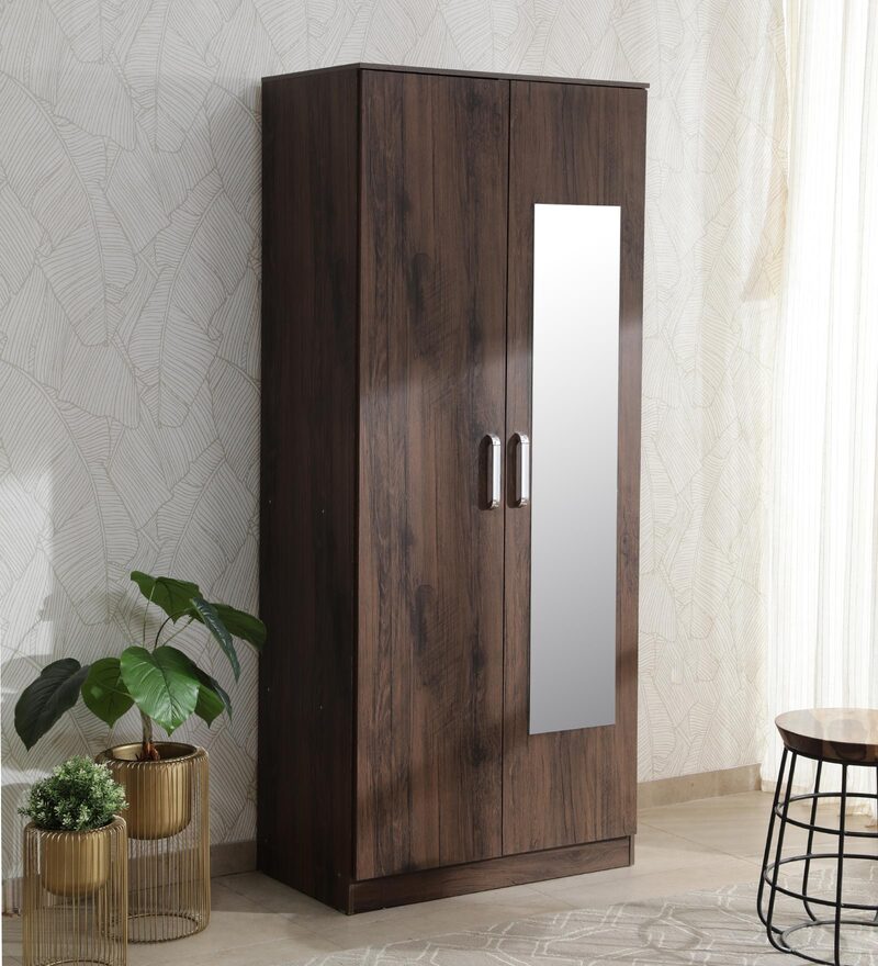 Buy Okinawa 2 Door Wardrobe in Coffee Brown Finish with Mirror By