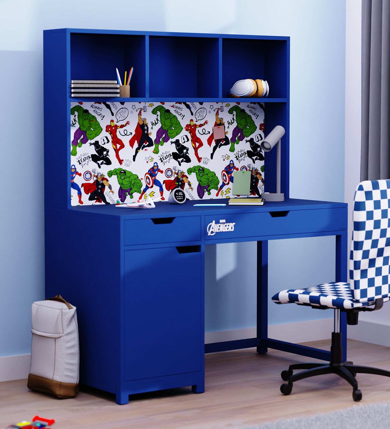Old Timer Avengers Kids Study Table in Blue Colour