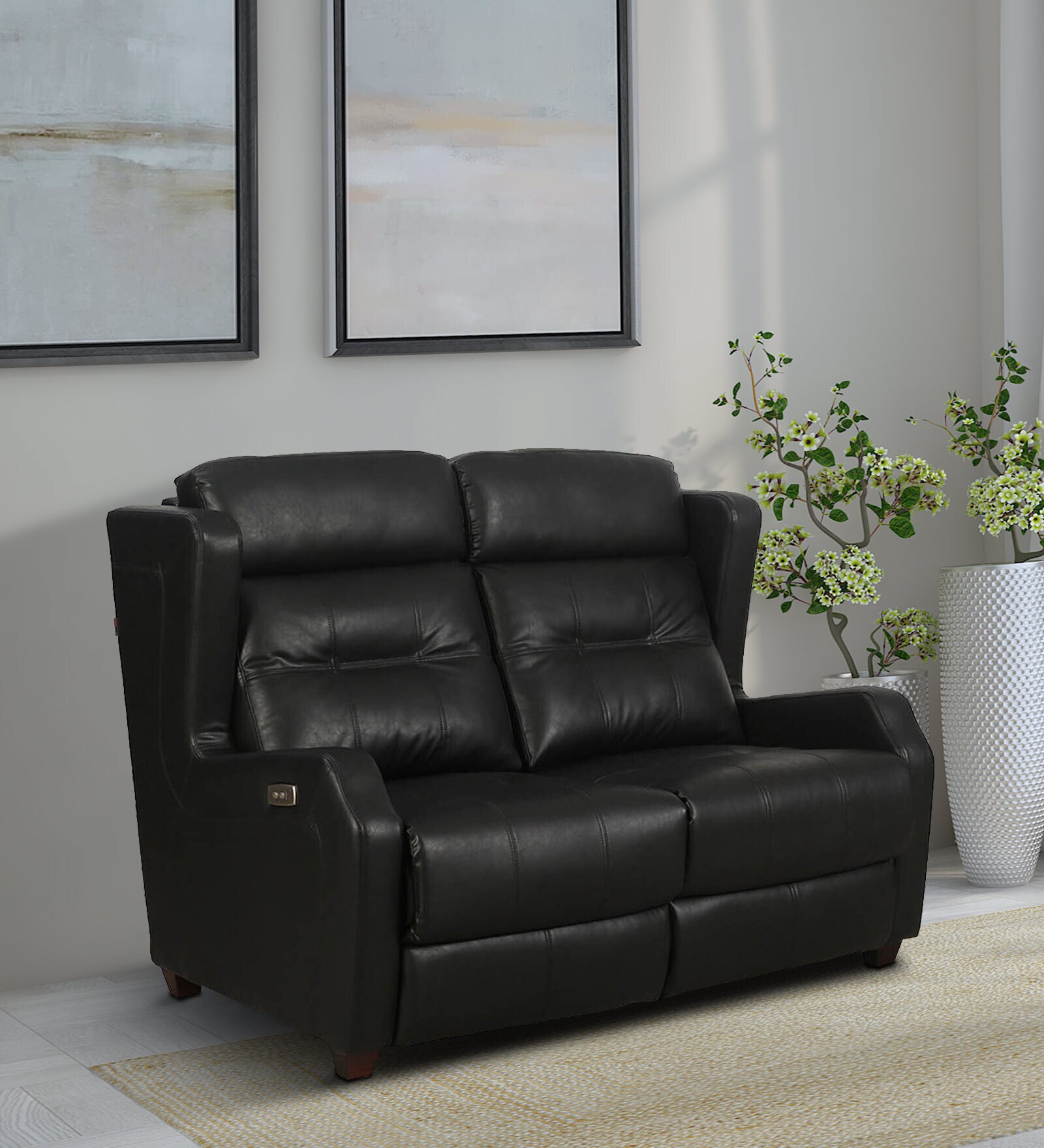 Olhao Leatherette 2 Seater Motorized Recliner in Charcoal Grey Colour