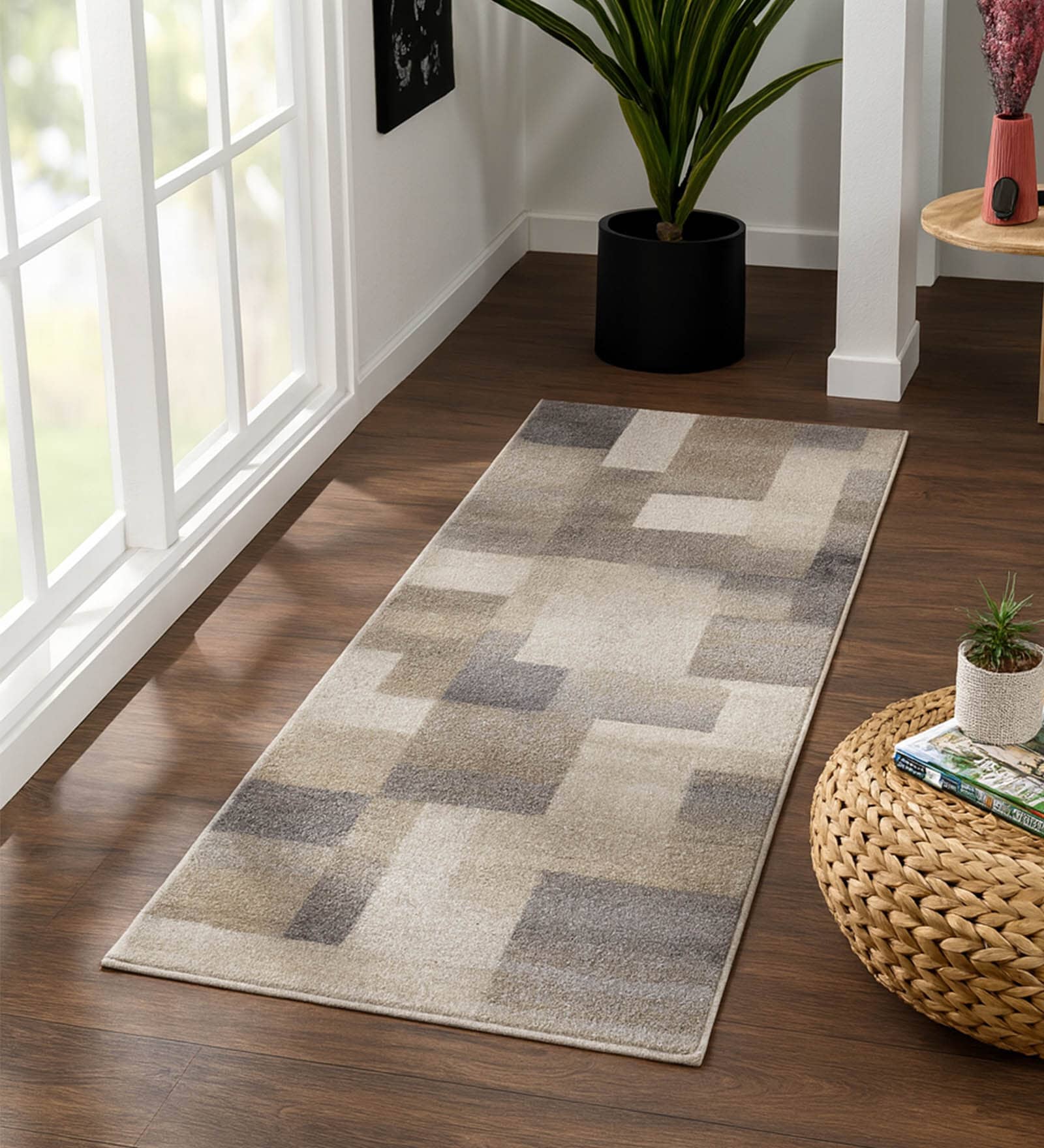 Olive Abstract Polypropylene 5 ft x 2 ft Machine Made Runner