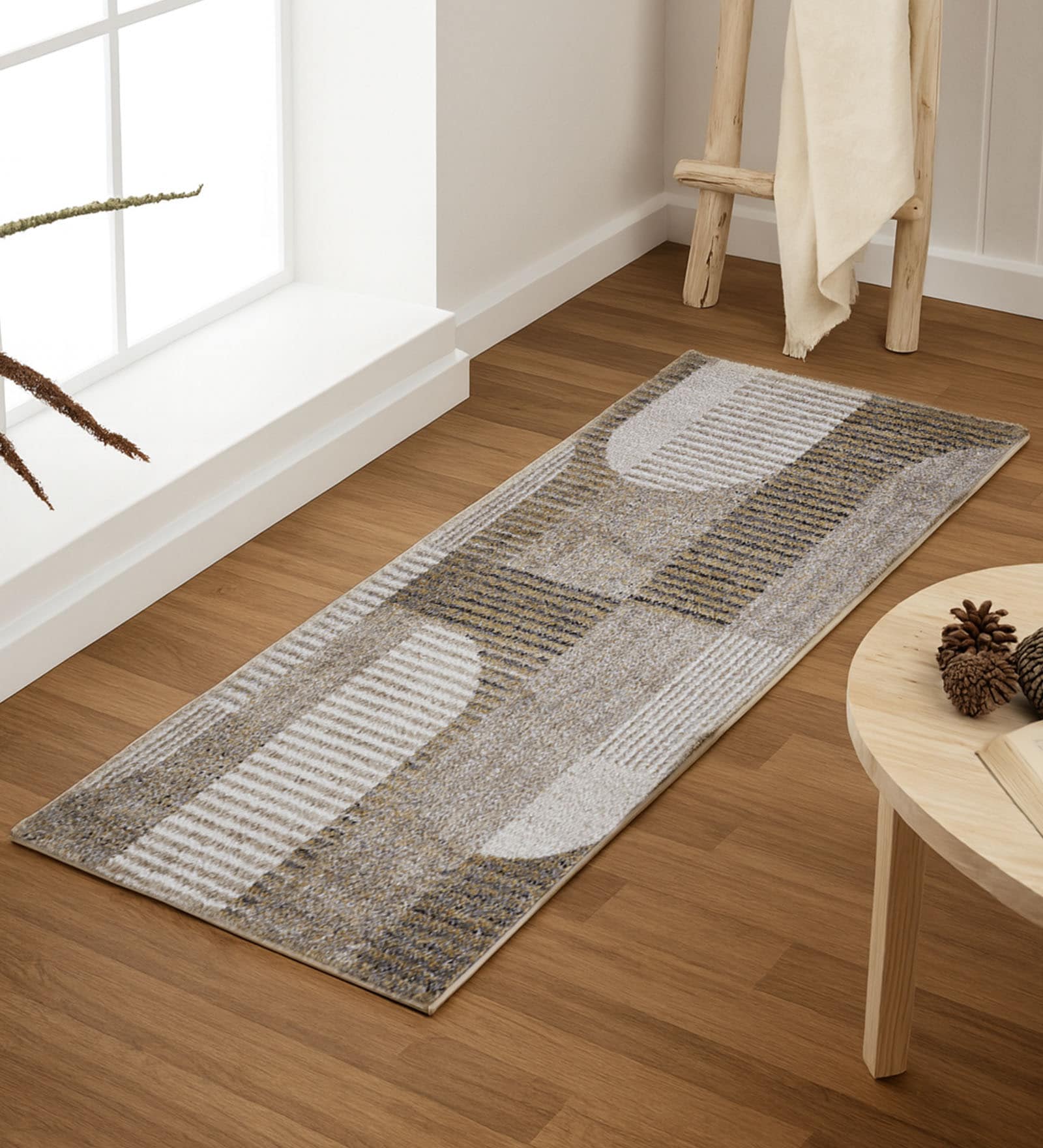Olive Abstract Polypropylene 5 ft x 2 ft Machine Made Runner