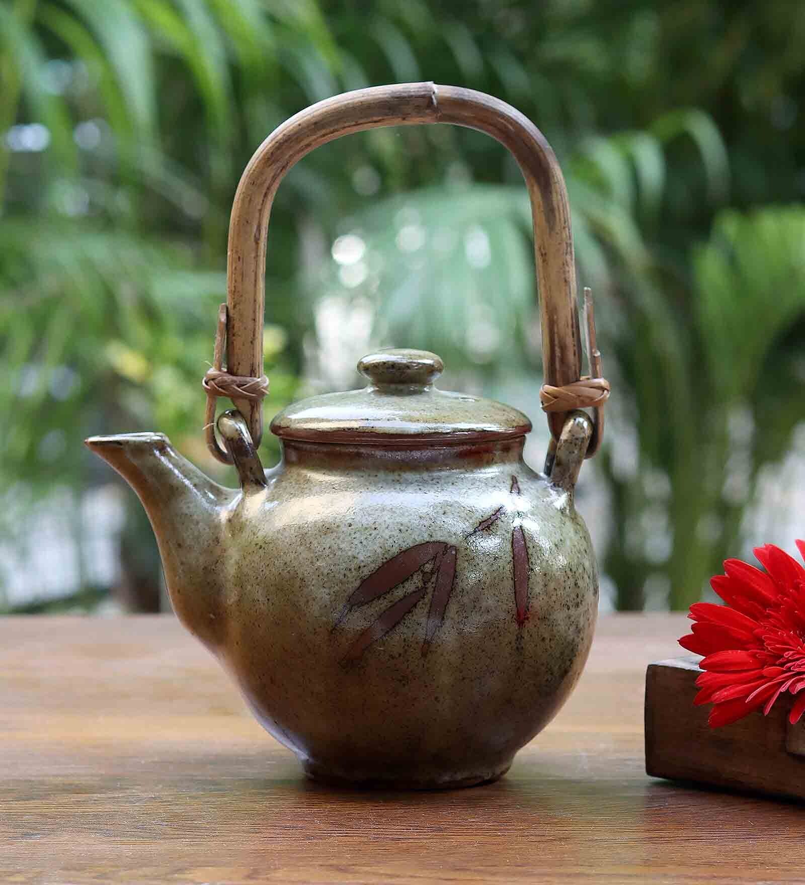 Aviatrix 750ml Green & Brown Ceramic Tea Pot