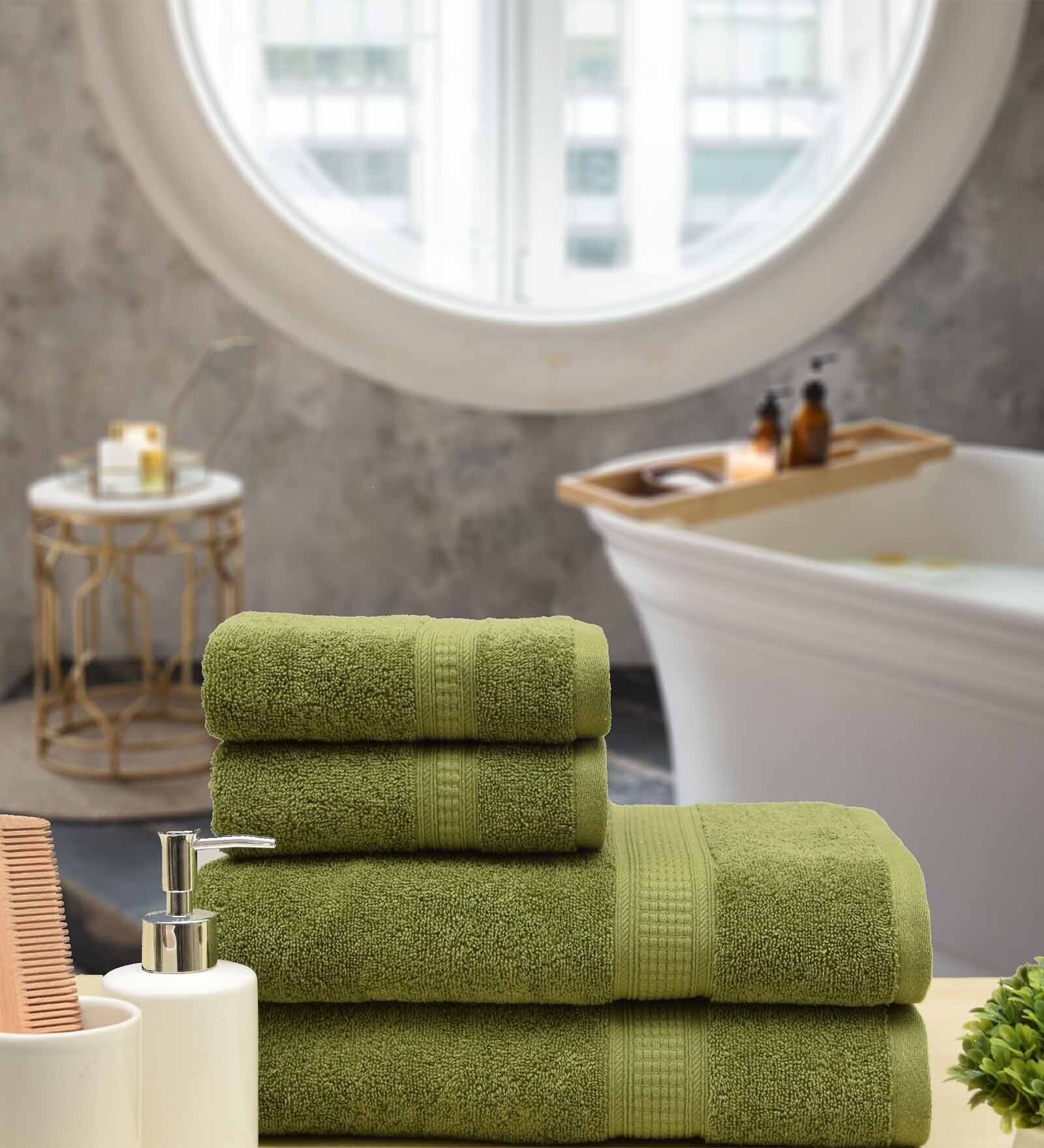 Olive Solid 550 GSM Cotton Towel Sets (Set of 4)