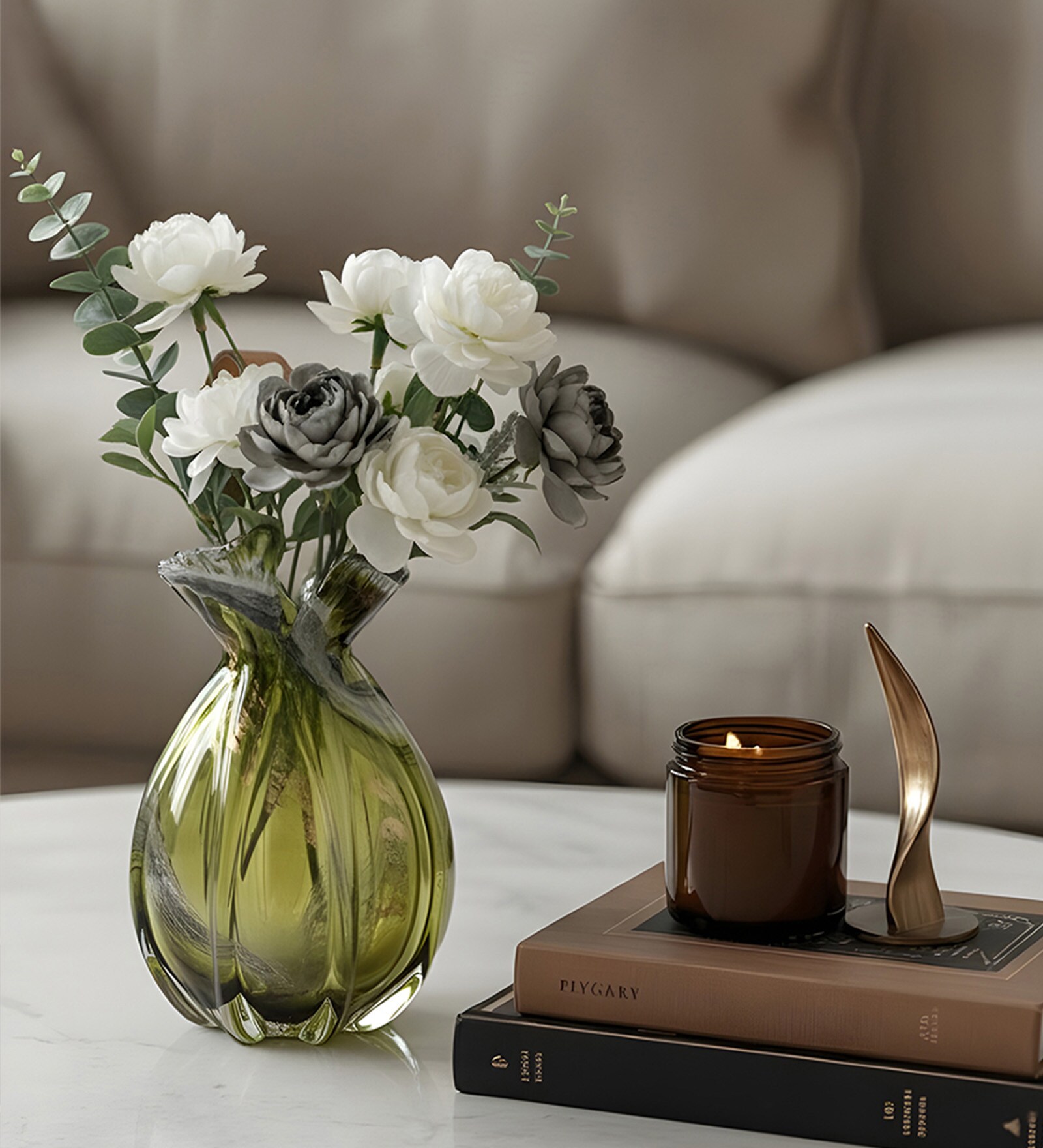 Olive Harmony Glass Vase