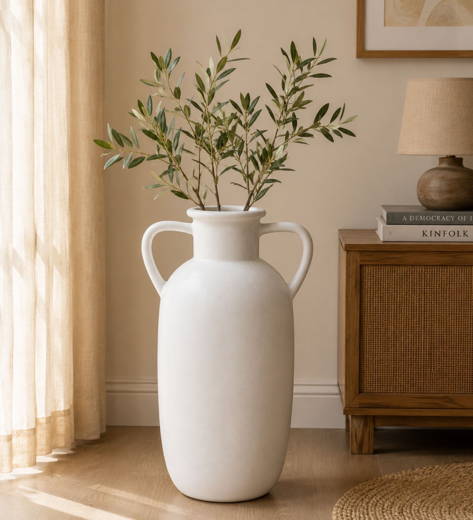 Olive Jaune  Dual Handle Matte Finish Sculptural Flower Vase