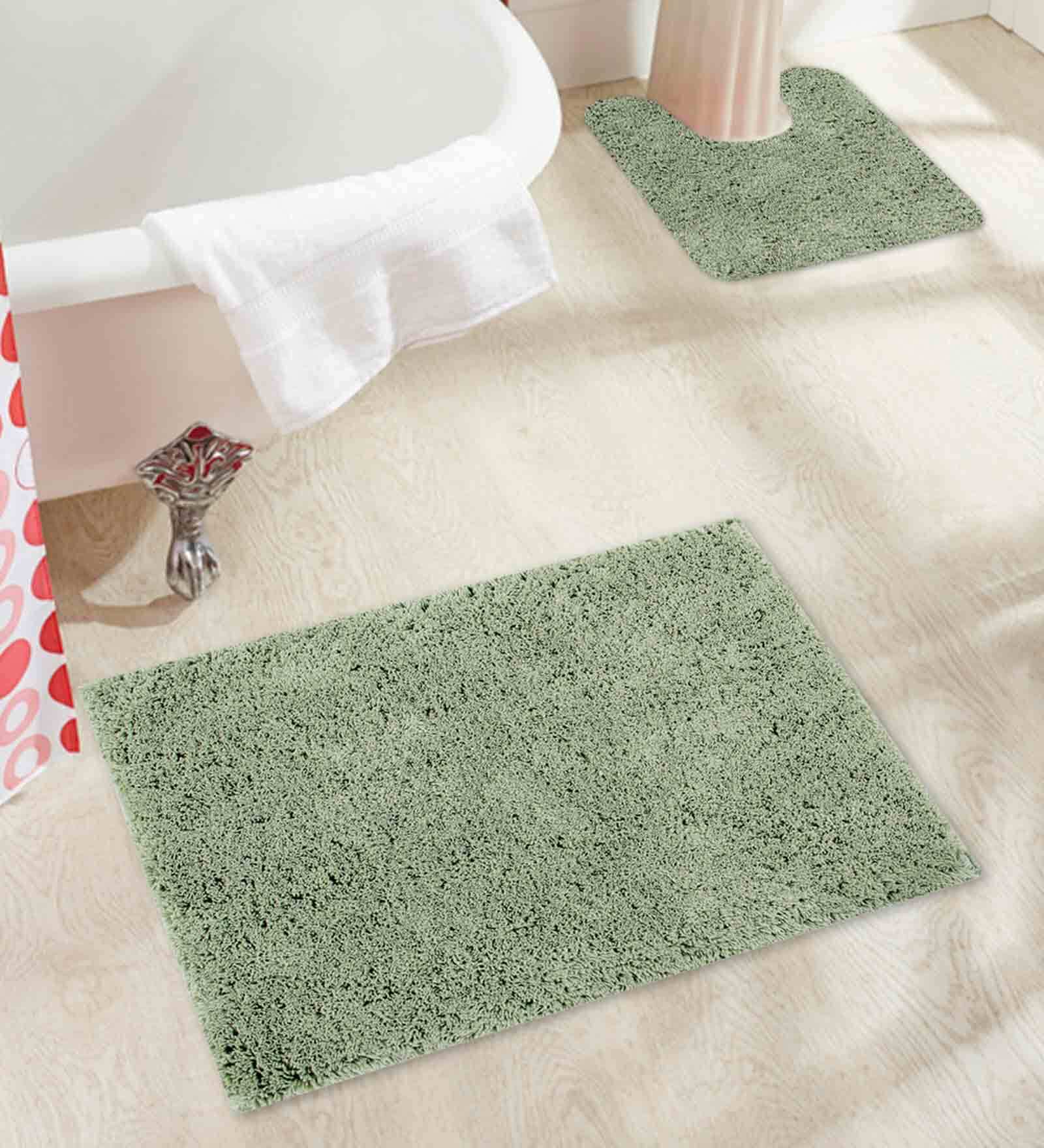 Olive Solid Cotton AntiSkid Bathmat & Contour Mat