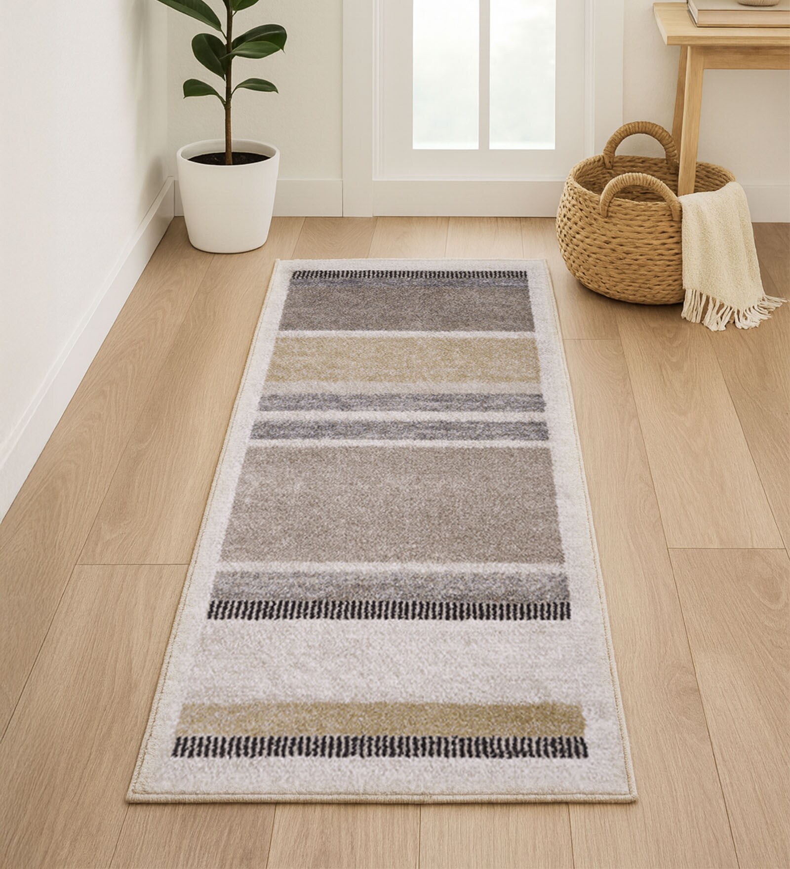 Olive Stripes Polypropylene 5 ft x 2 ft Machine Made Runner